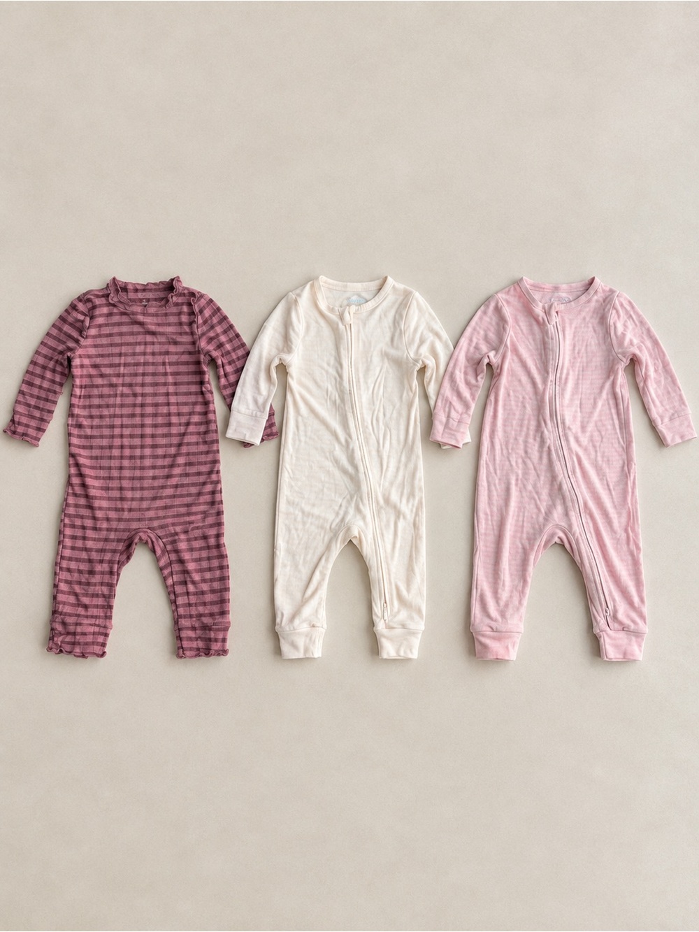 Kids One-Piece Sleeper - Pink, Cream & Mauve Stripes